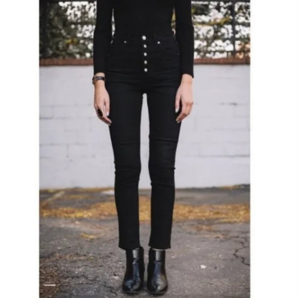 CITIZENS OF HUMANITY OLIVIA PETITE HIGH RISE SLIM ANKLE BLACK BUTTON FLY JEANS - Picture 5 of 14